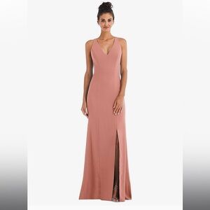 Dessy Collection-CRISS-CROSS CUTOUT BACK MAXI DRESS WITH FRONT SLIT